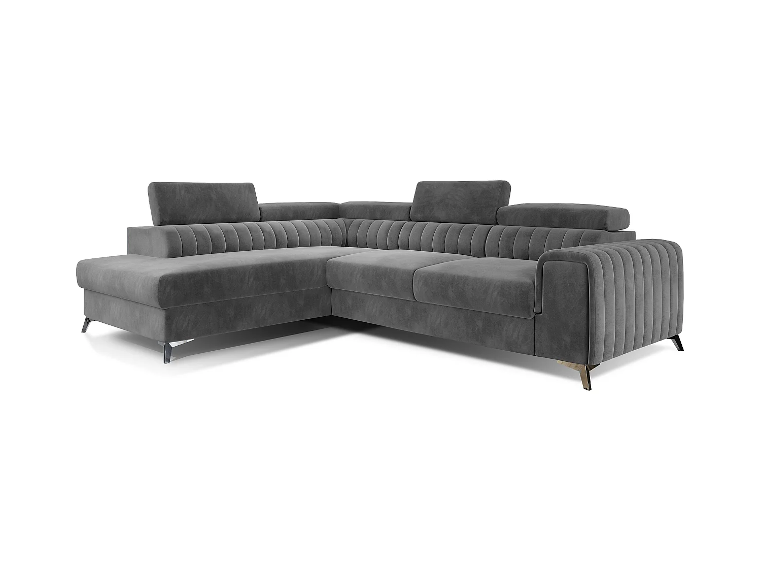 Canapé angle gauche convertible avec appuis-tête réglables velours gris foncé Lozan 275cm
