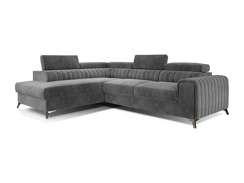 Canapé angle gauche convertible avec appuis-tête réglables velours gris foncé Lozan 275cm
