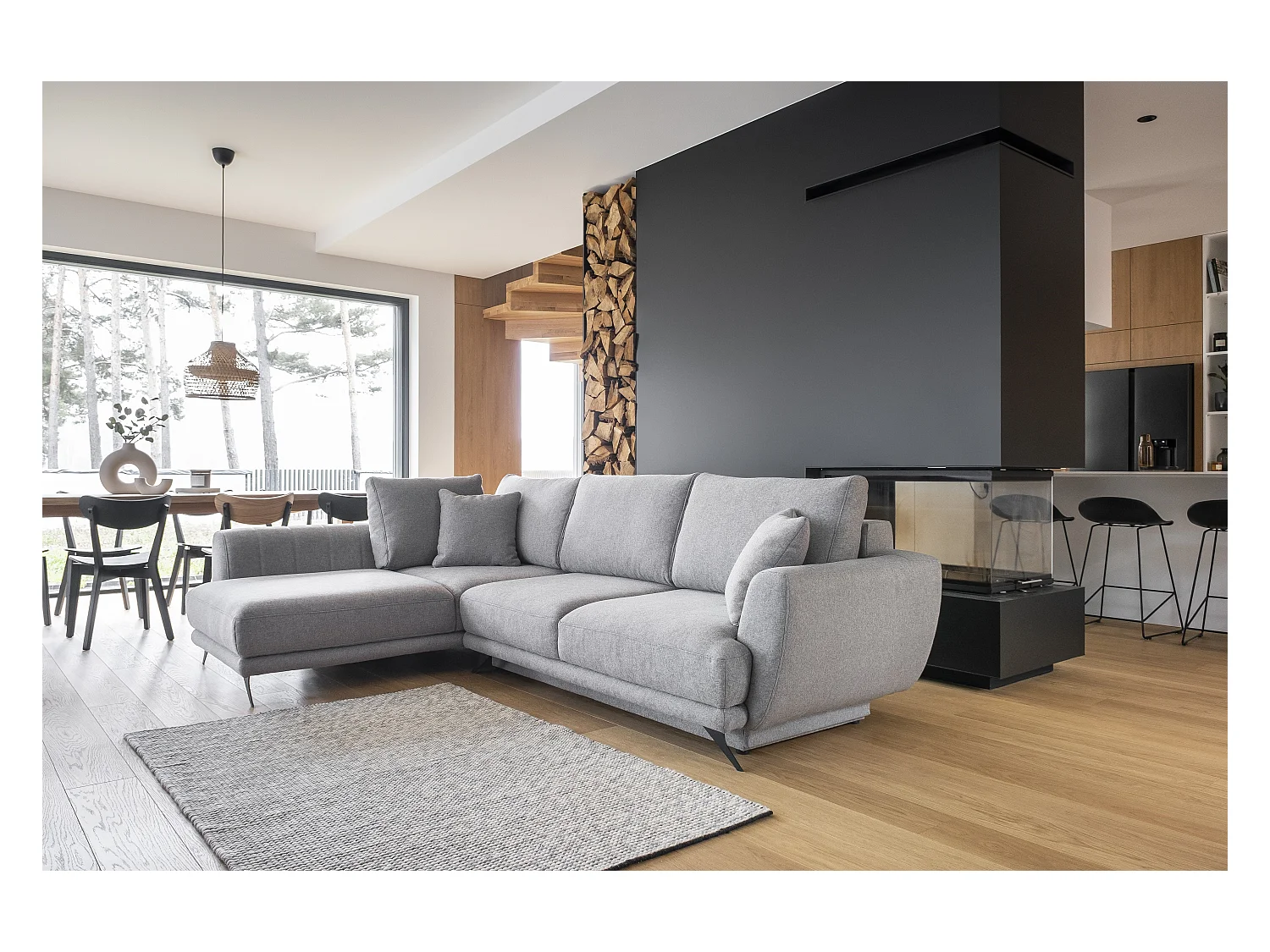 Divano d'angolo Olivio L / In Magazzino/Tessuto-Grigio