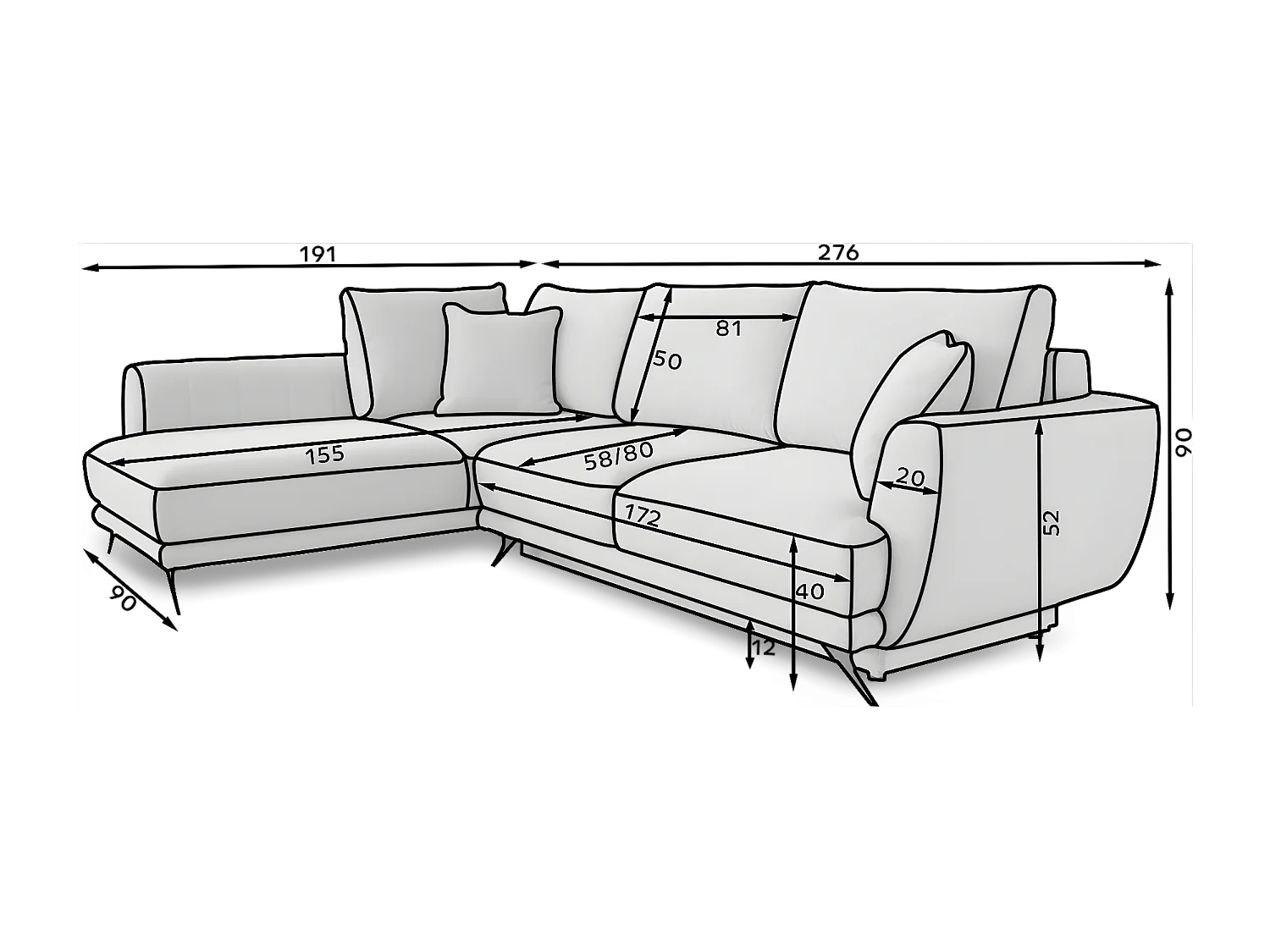 Canapé Corner Olivio L / En Stock/Tissu-Gris