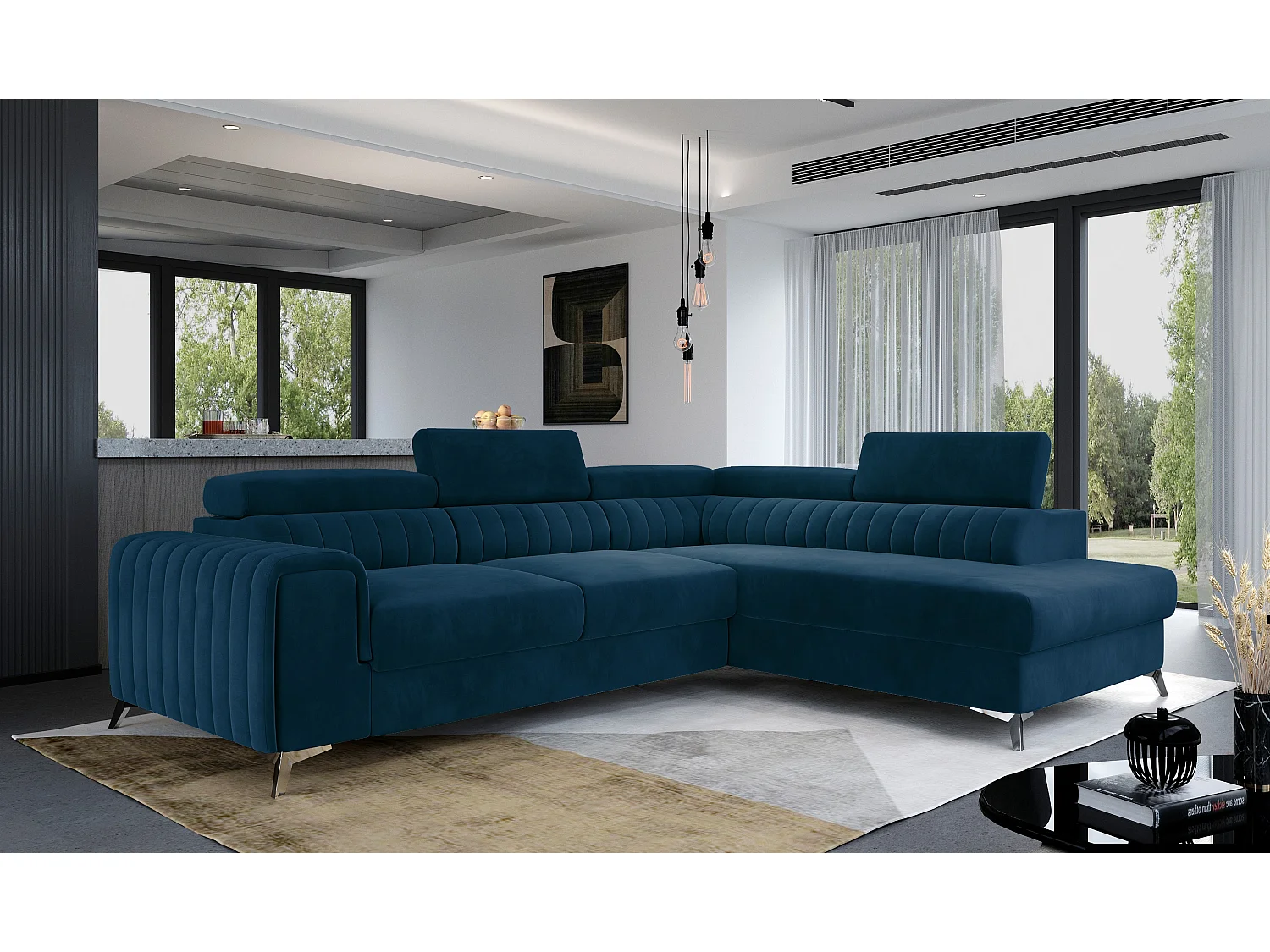 Ecksofa Genova R/Stoffbezug/Blau