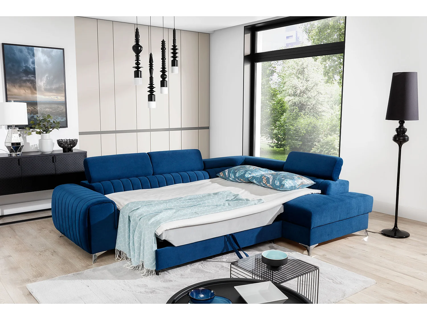 Ecksofa Genova R/Stoffbezug/Blau