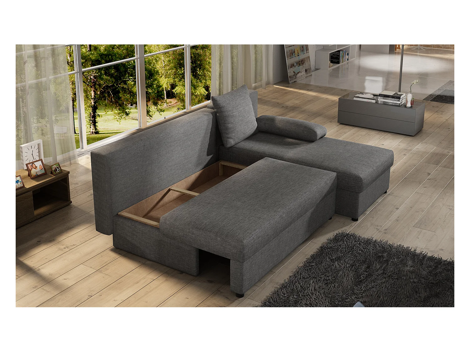 Ecksofa Picano R / Ab Lager/Stoff-Anthrazit