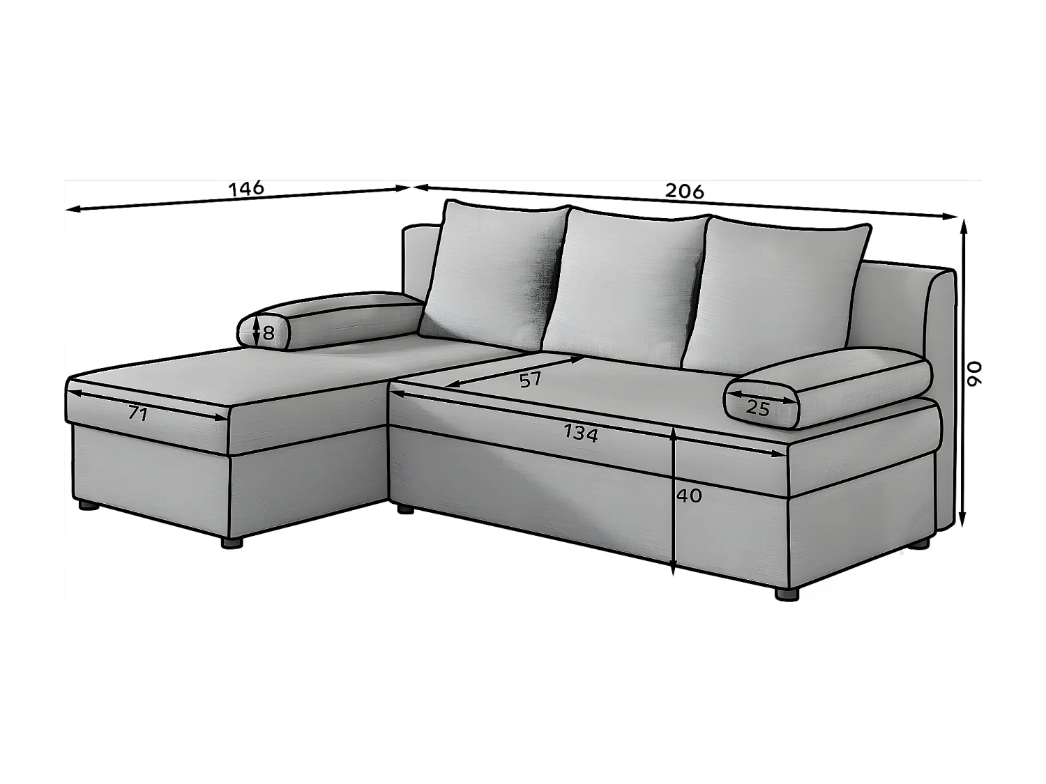 Ecksofa Picano R / Ab Lager/Stoff-Anthrazit