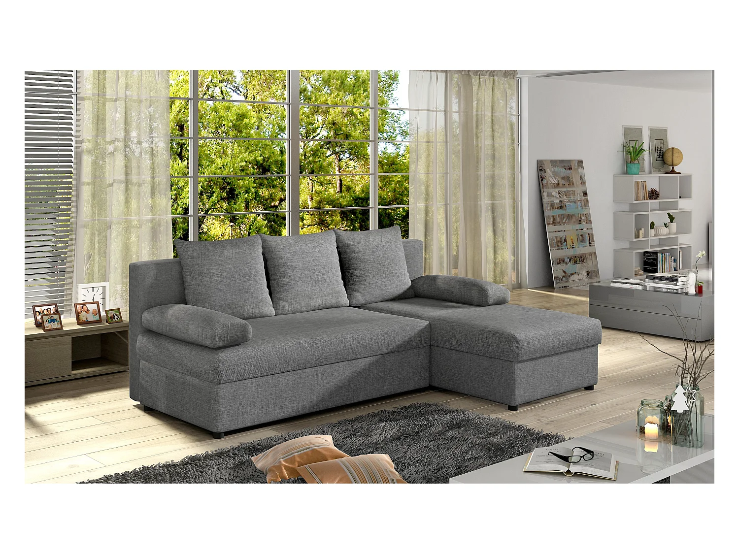 Canapé Corner Picano R / En Stock/Tissu-Anthracite
