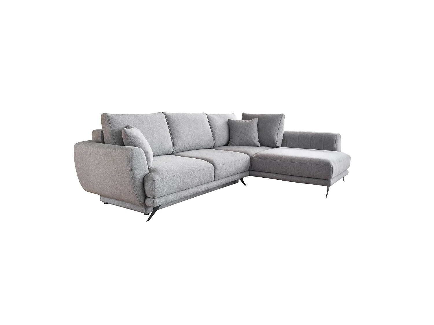 Canapé d'angle convertible 5 places en tissu gris clair