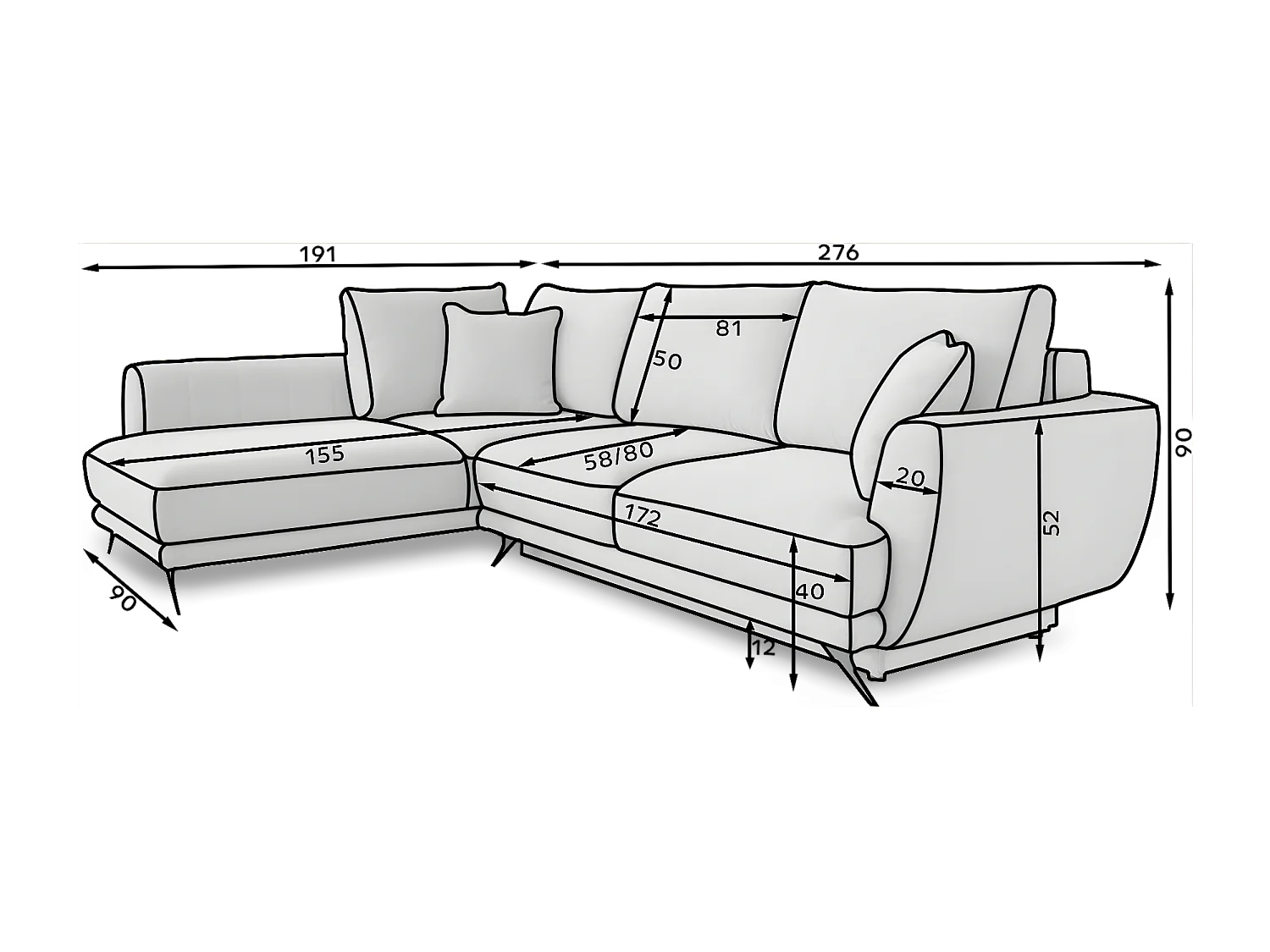 Canapé Corner Olivio R / En Stock/Tissu-Gris