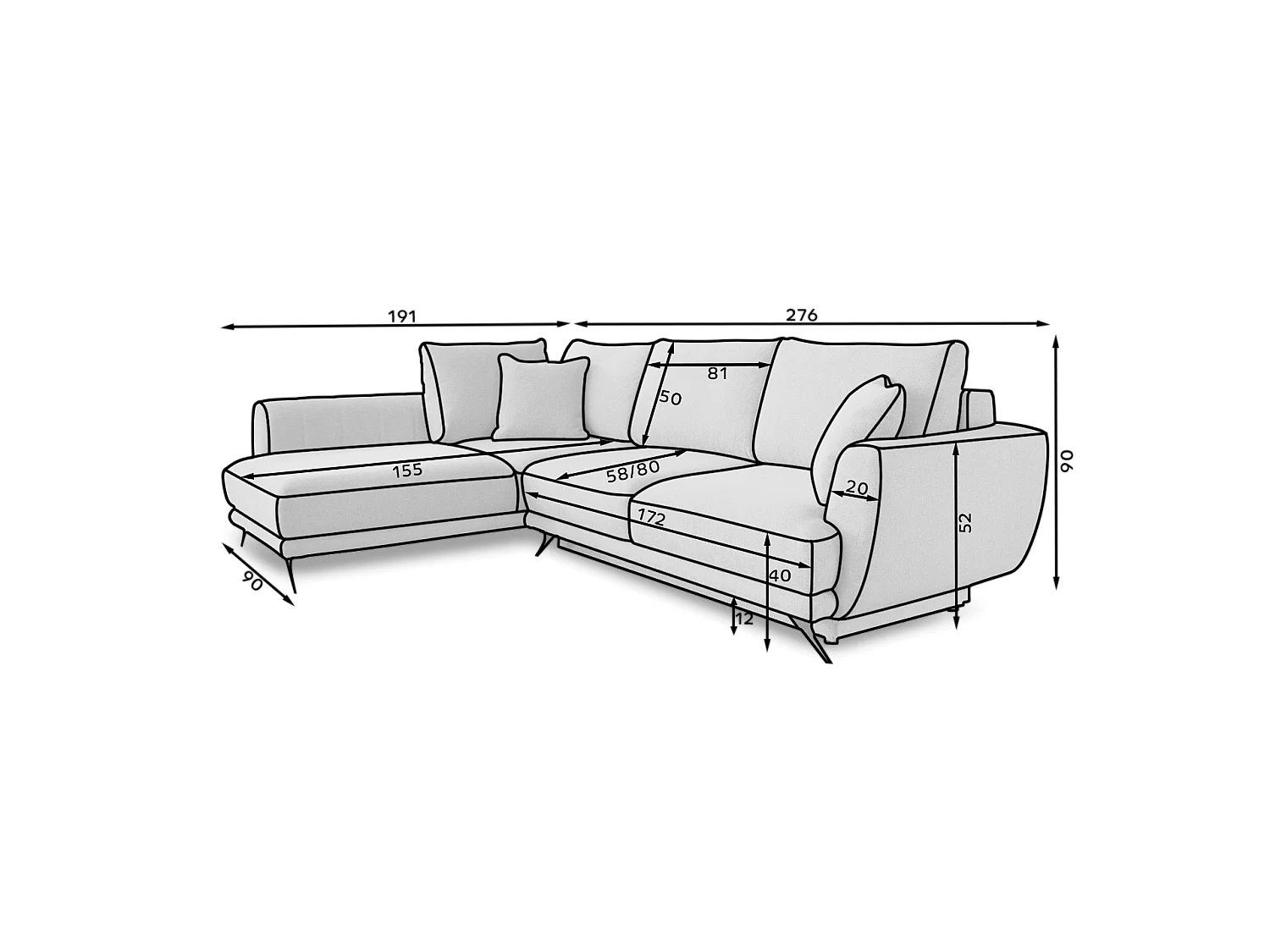 Canapé d'angle convertible 5 places en tissu gris clair