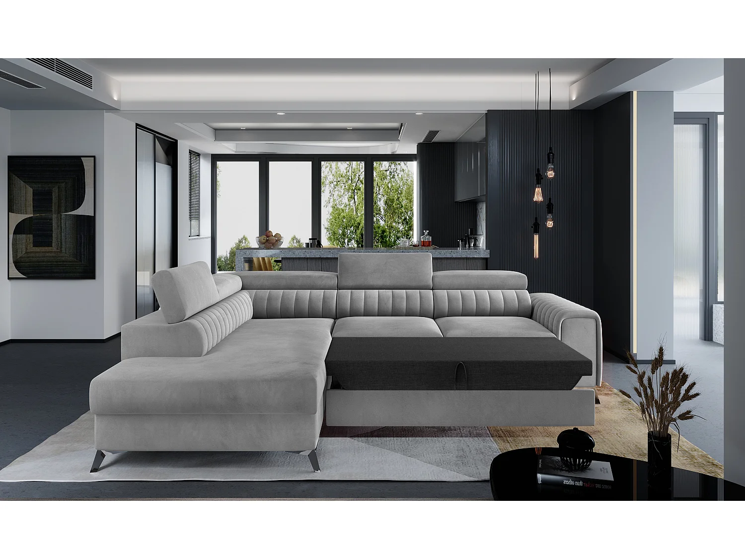 Canapé Corner Genova L / En Stock/Tissu-Gris