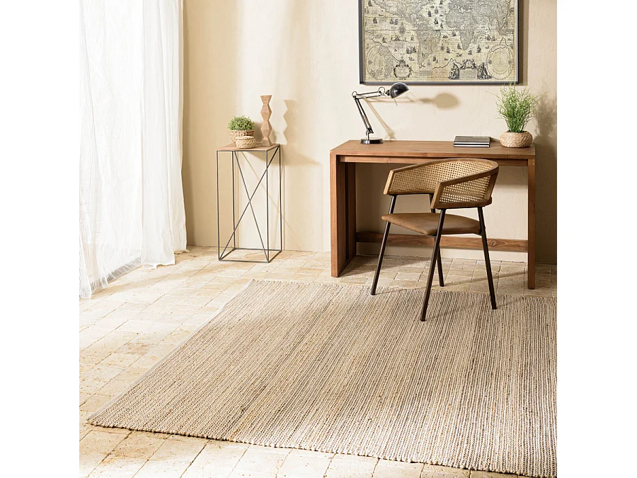 QUENTIN - Tapis rect 160x230cm jute et coton couleur beige/blanc/noir