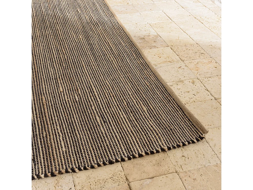 QUENTIN - Tapis rect. 200x290cm en jute et coton couleur beige et noir