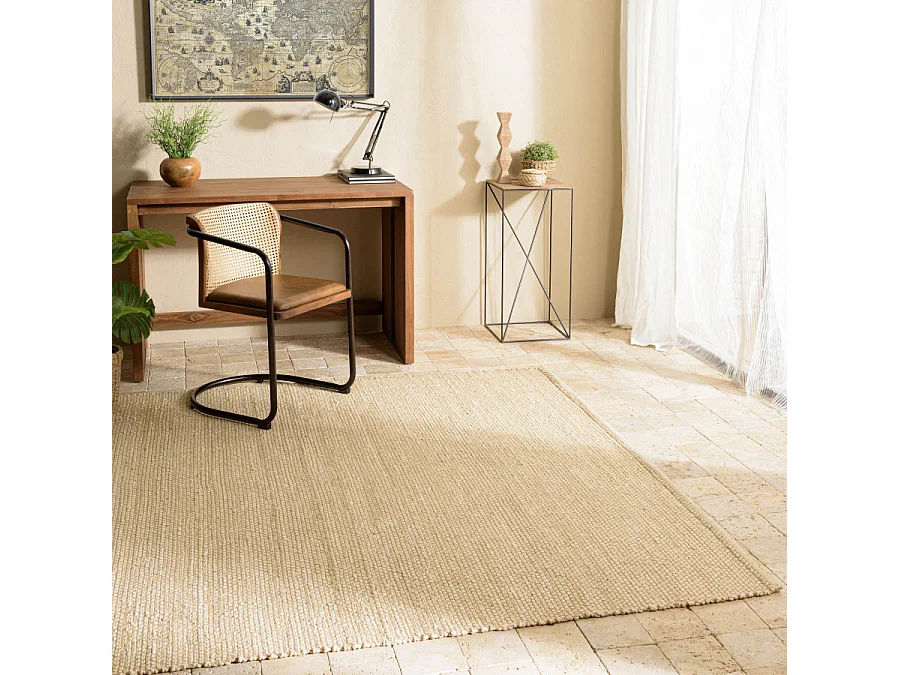 QUENTIN - Tapis rectangulaire 160x230cm en jute et coton beige