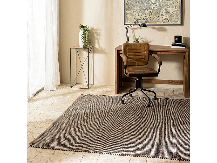 QUENTIN - Tapis rect. 160x230cm en jute et coton couleur beige et noir