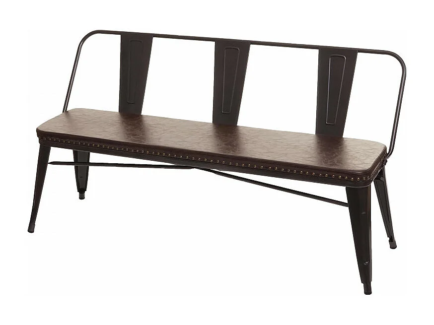 Banc à 3 places, HWC-H10,salle à manger, design chesterfield,industriel,gastronomie,similicuir - noir-marron