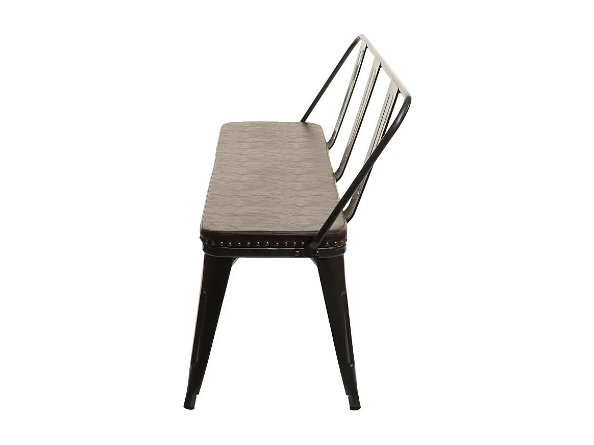 Banc à 3 places, HWC-H10,salle à manger, design chesterfield,industriel,gastronomie,similicuir - noir-marron