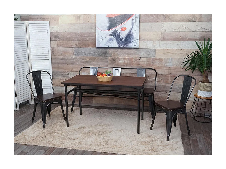 Banc à 3 places, HWC-H10,salle à manger, design chesterfield,industriel,gastronomie,similicuir - noir-marron