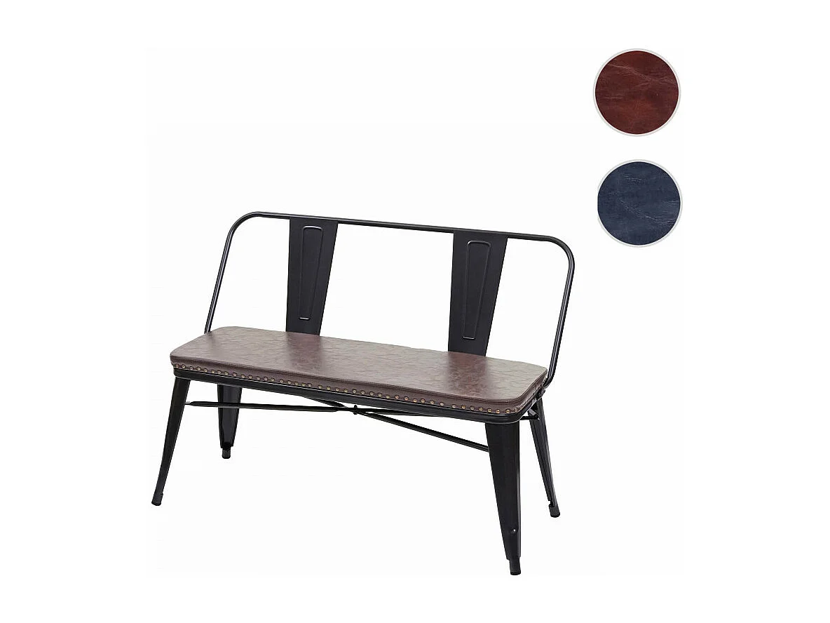 Banc à 2 places, HWC-H10, pour vestiaire, salle à manger, design industriel-vintage, similicuir - noir-gris