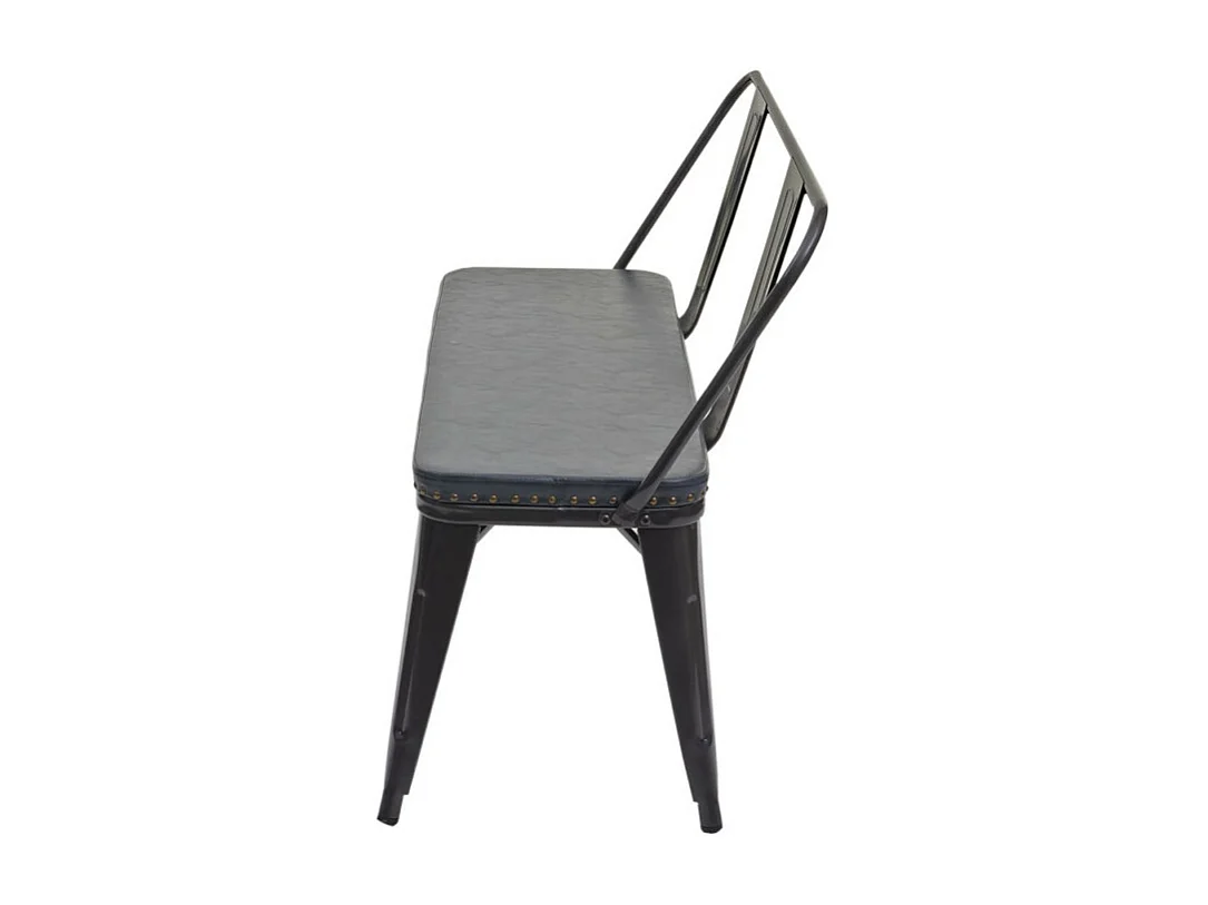Banc à 2 places, HWC-H10, pour vestiaire, salle à manger, design industriel-vintage, similicuir - noir-gris