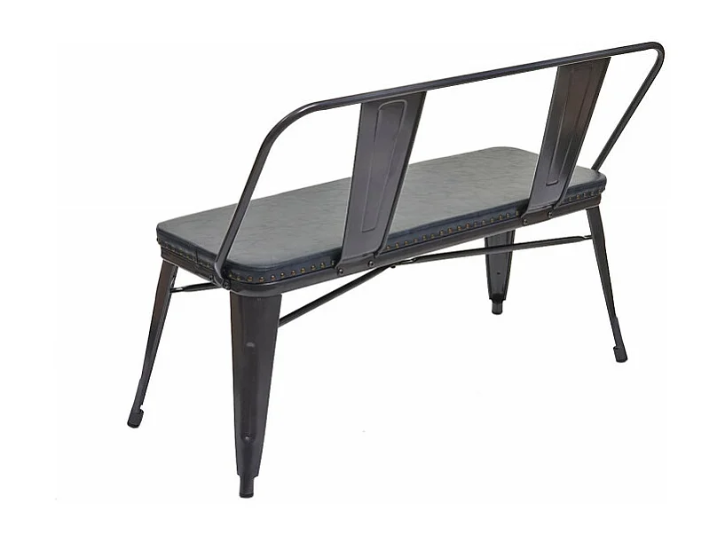 Banc à 2 places, HWC-H10, pour vestiaire, salle à manger, design industriel-vintage, similicuir - noir-gris