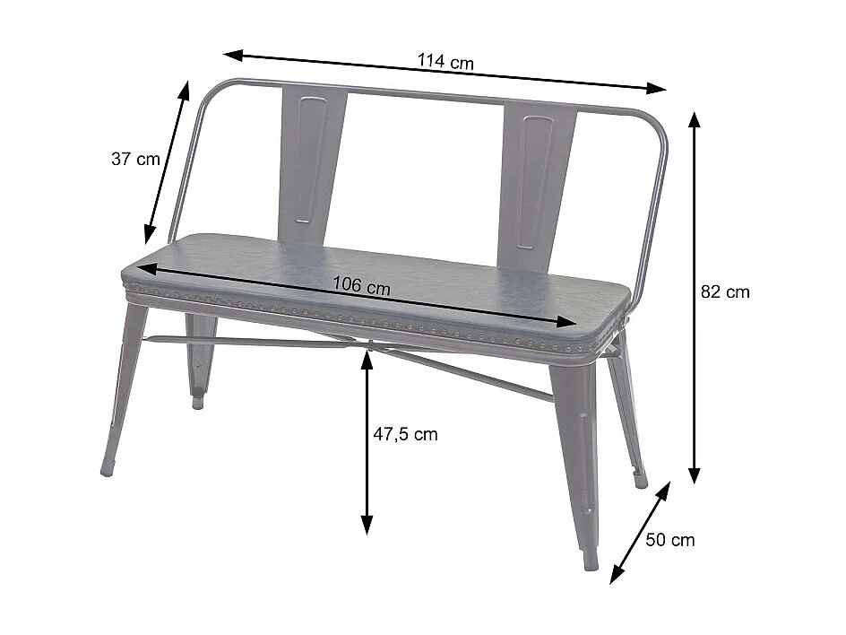 Banc à 2 places, HWC-H10, pour vestiaire, salle à manger, design industriel-vintage, similicuir - noir-gris