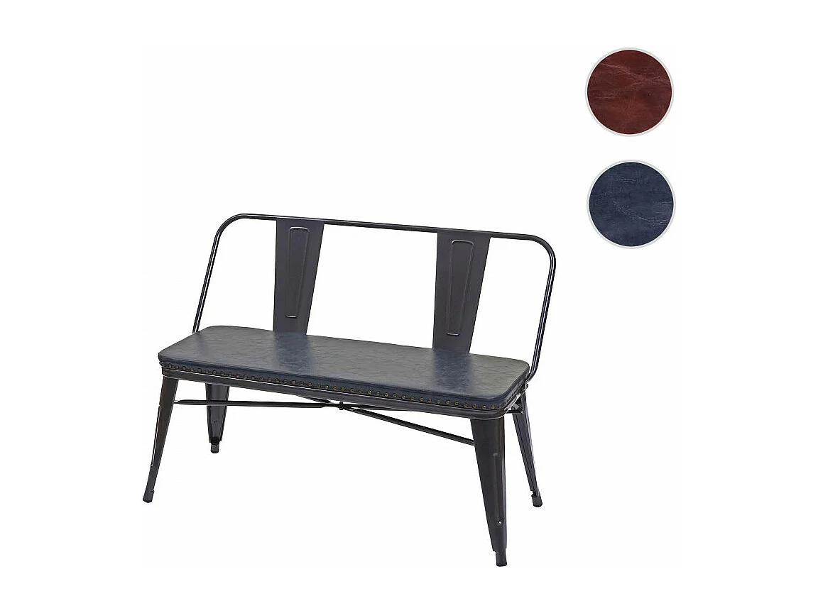 Banc à 2 places, HWC-H10, pour vestiaire, salle à manger, design industriel-vintage, similicuir - noir-gris