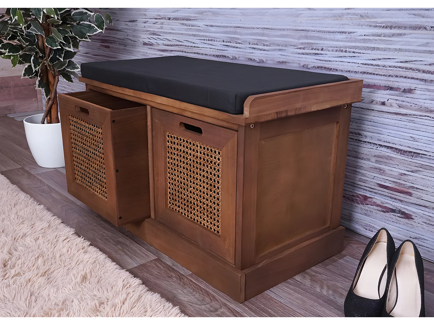 Banc HWC-J49, banc rembourré Banc de vestiaire 47x75x40cm ~ marron, rembourrage noir