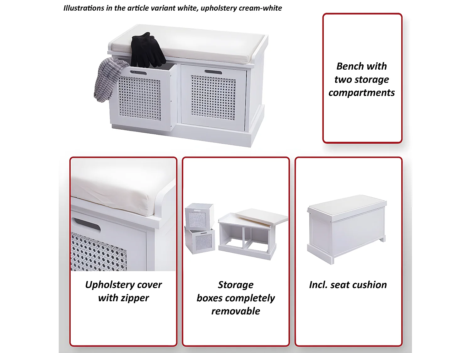 Banc HWC-J49, banc rembourré Banc de vestiaire 47x75x40cm ~ marron, rembourrage noir