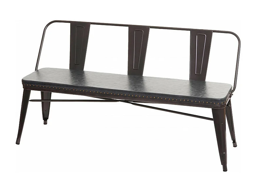 Banc à 3 places, HWC-H10, pour salle à manger,design chesterfield, industriel,gastronomie,similicuir-noir-gris