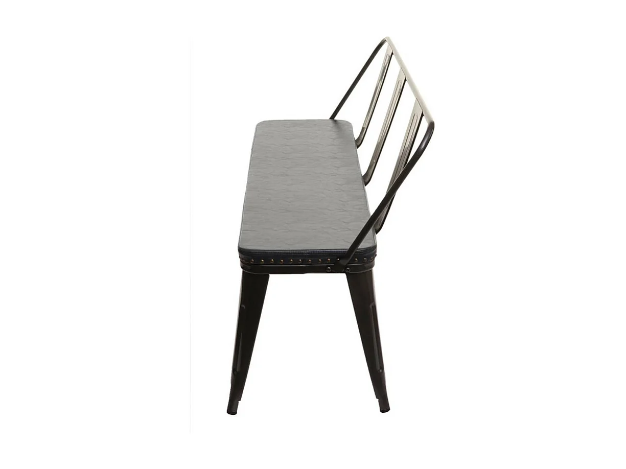 Banc à 3 places, HWC-H10, pour salle à manger,design chesterfield, industriel,gastronomie,similicuir-noir-gris
