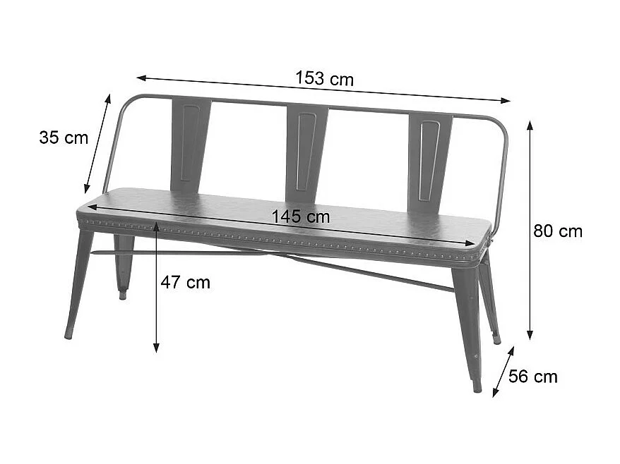 Banc à 3 places, HWC-H10, pour salle à manger,design chesterfield, industriel,gastronomie,similicuir-noir-gris