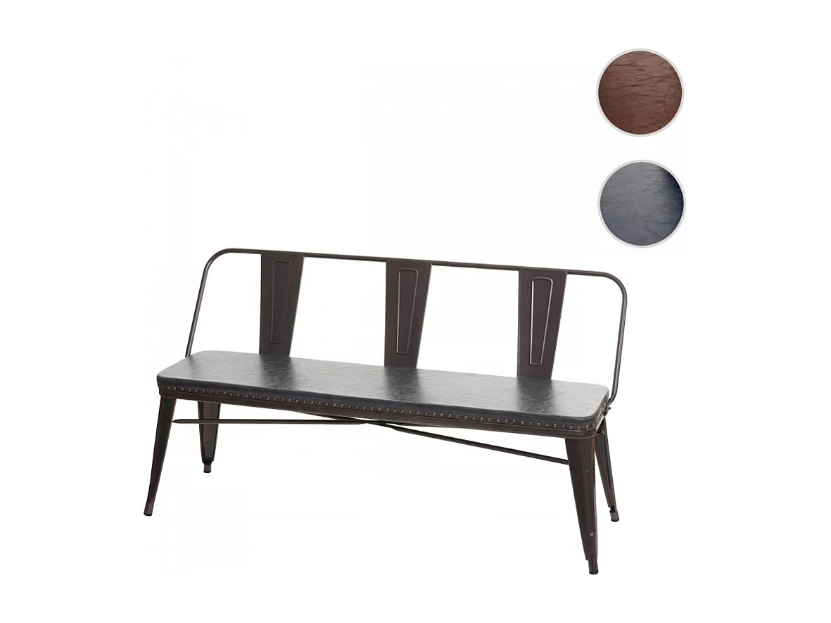Banc à 3 places, HWC-H10, pour salle à manger,design chesterfield, industriel,gastronomie,similicuir-noir-gris