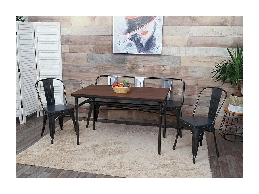 Banc à 3 places, HWC-H10, pour salle à manger,design chesterfield, industriel,gastronomie,similicuir-noir-gris