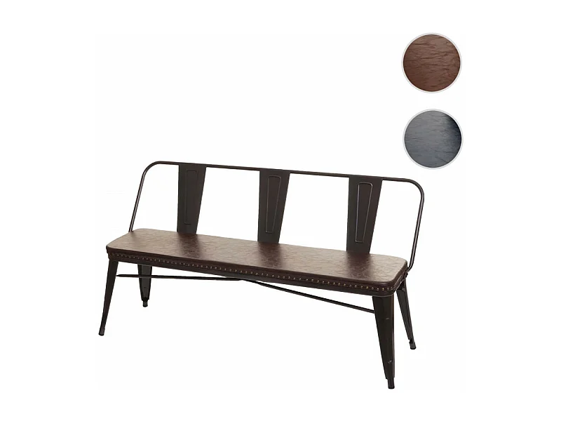 Banc à 3 places, HWC-H10, pour salle à manger,design chesterfield, industriel,gastronomie,similicuir-noir-gris