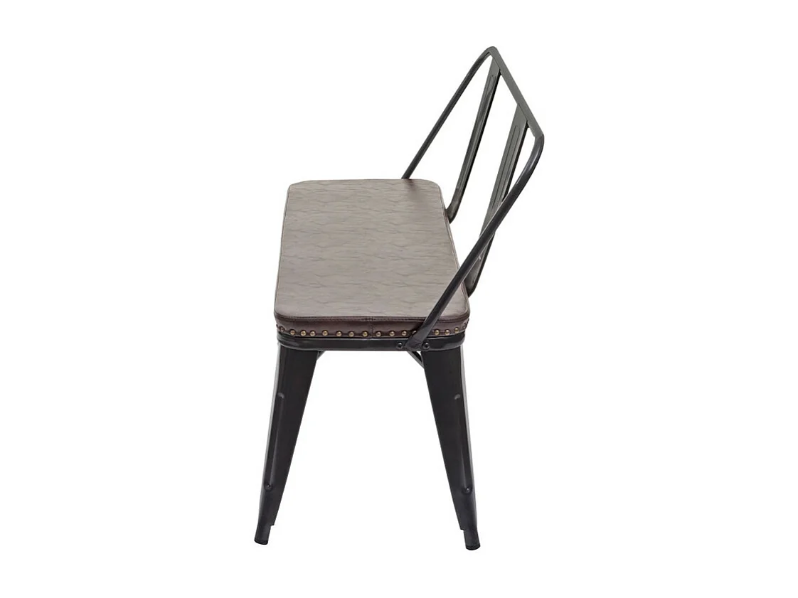 Banc à 2 places, HWC-H10, pour vestiaire, salle à manger, design industriel-vintage, similicuir - noir-marron