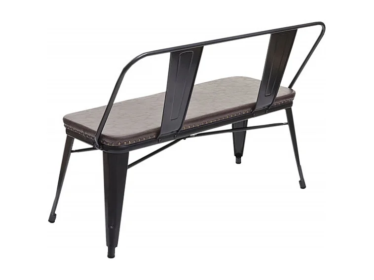 Banc à 2 places, HWC-H10, pour vestiaire, salle à manger, design industriel-vintage, similicuir - noir-marron
