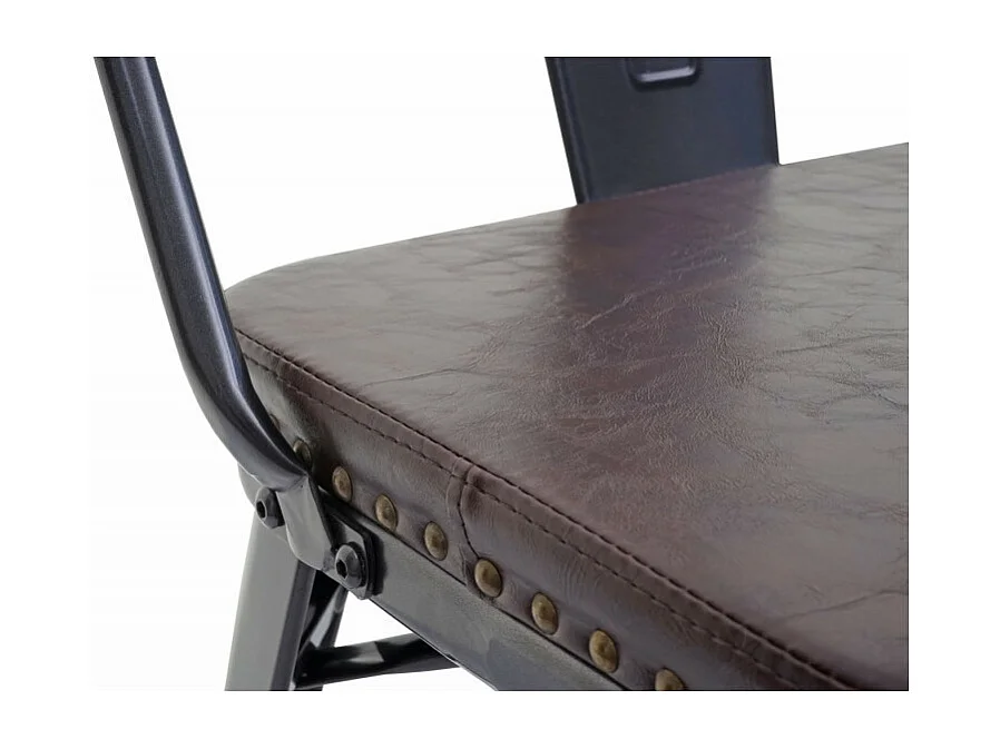 Banc à 2 places, HWC-H10, pour vestiaire, salle à manger, design industriel-vintage, similicuir - noir-marron