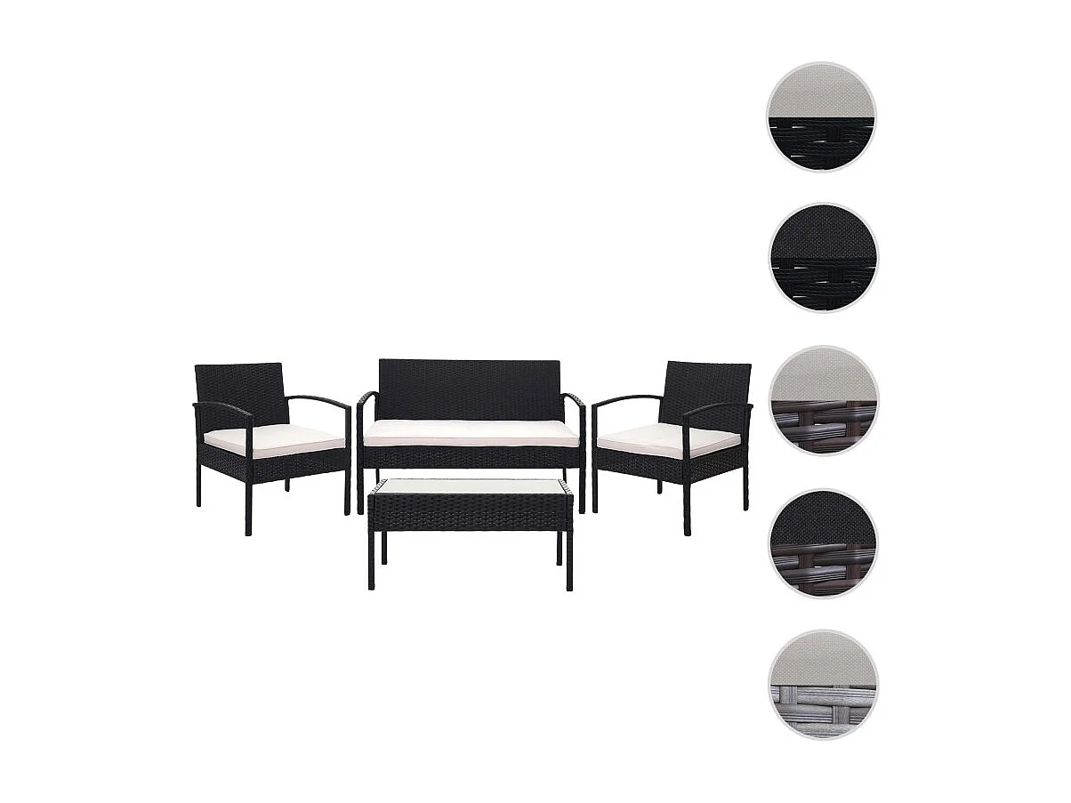 Garniture en polyrotin HWC-F56, garniture de jardin, ensemble fauteuils ~ noir, coussin gris foncé