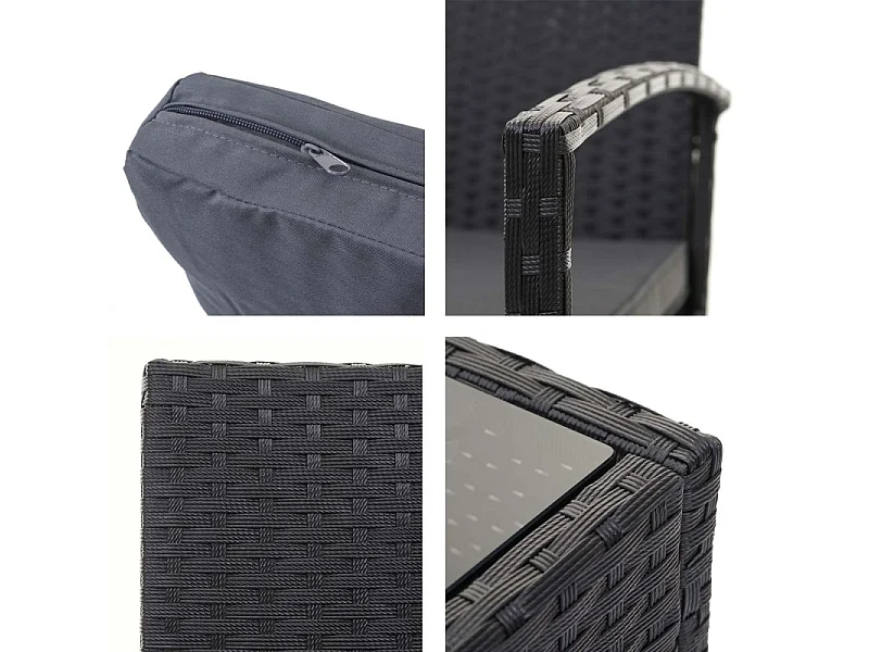 Garniture en polyrotin HWC-F56, garniture de jardin, ensemble fauteuils ~ noir, coussin gris foncé