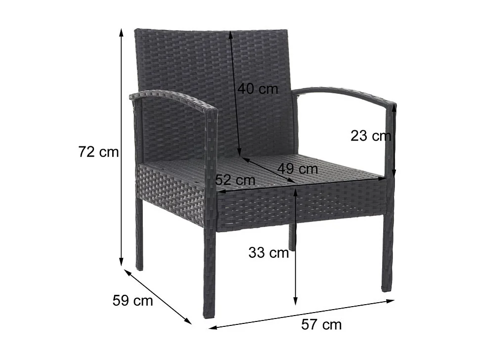 Garniture en polyrotin HWC-F56, garniture de jardin, ensemble fauteuils ~ noir, coussin gris foncé