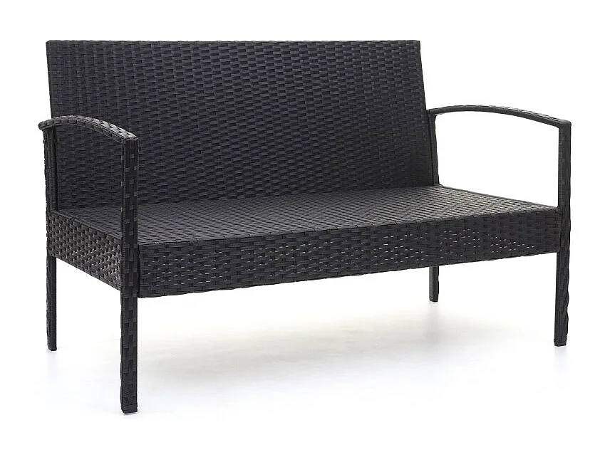 Garniture en polyrotin HWC-F56, garniture de jardin, ensemble fauteuils ~ noir, coussin gris foncé