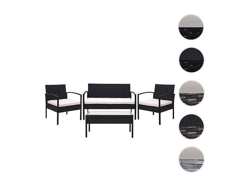 Garniture en polyrotin HWC-F56, garniture de jardin, ensemble fauteuils ~ noir, coussin gris foncé