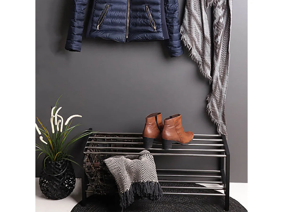 BOSCO - Etagère à Chaussures Peuplier Noir et Acier Chromé