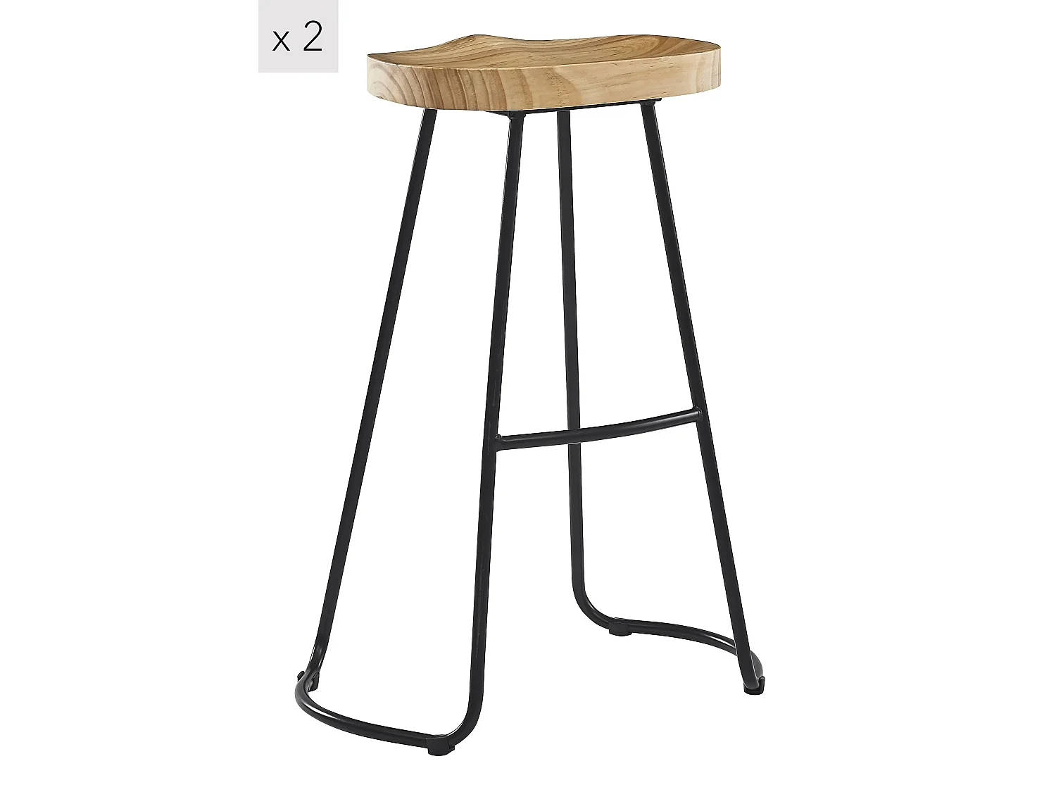Lot de 2 tabourets de bar en métal et frêne naturel