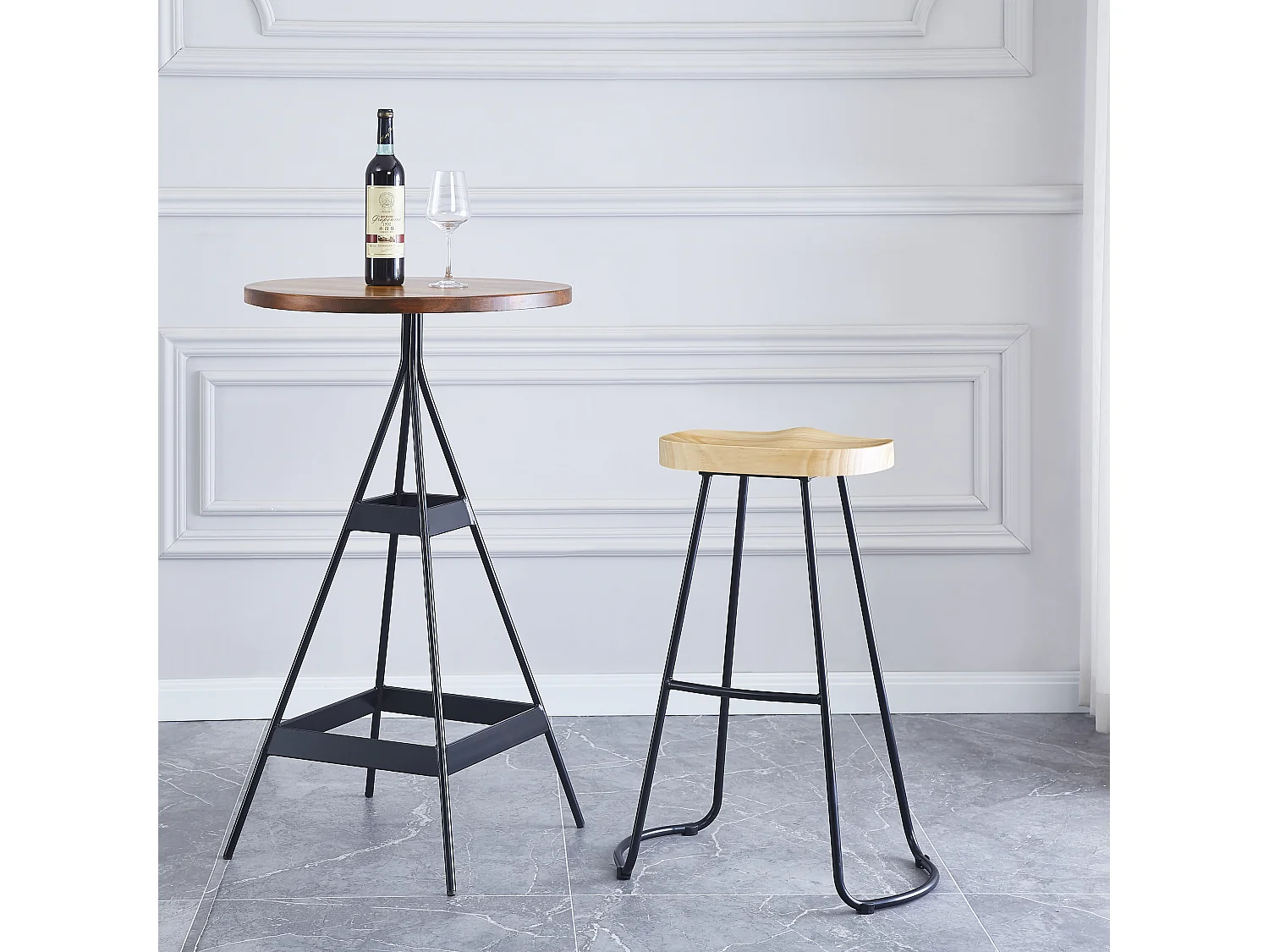 Lot de 2 tabourets de bar en métal et frêne naturel