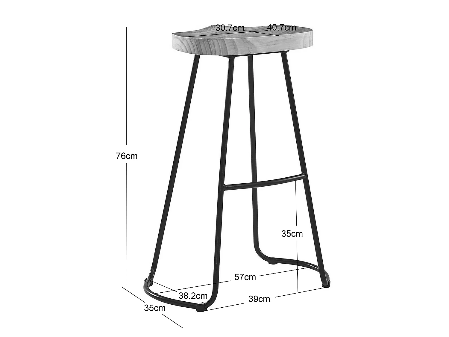 Lot de 2 tabourets de bar en métal et frêne naturel