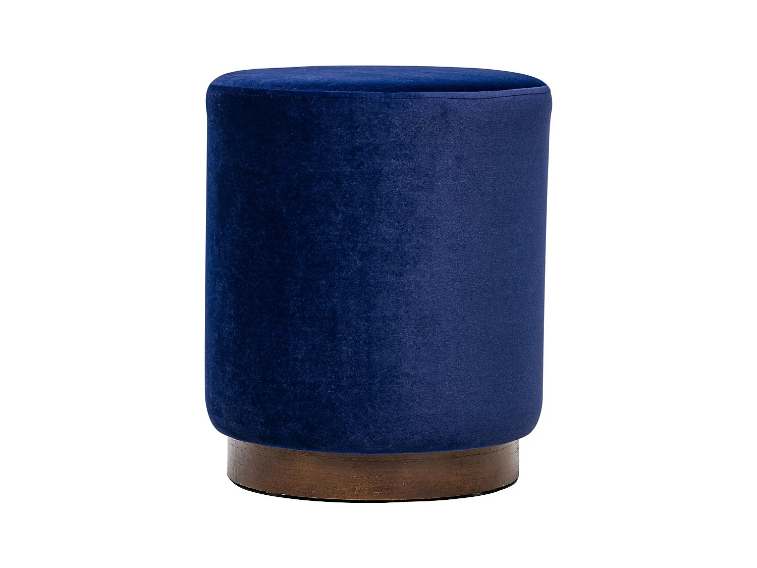 Pouf en velours bleu et base en bois