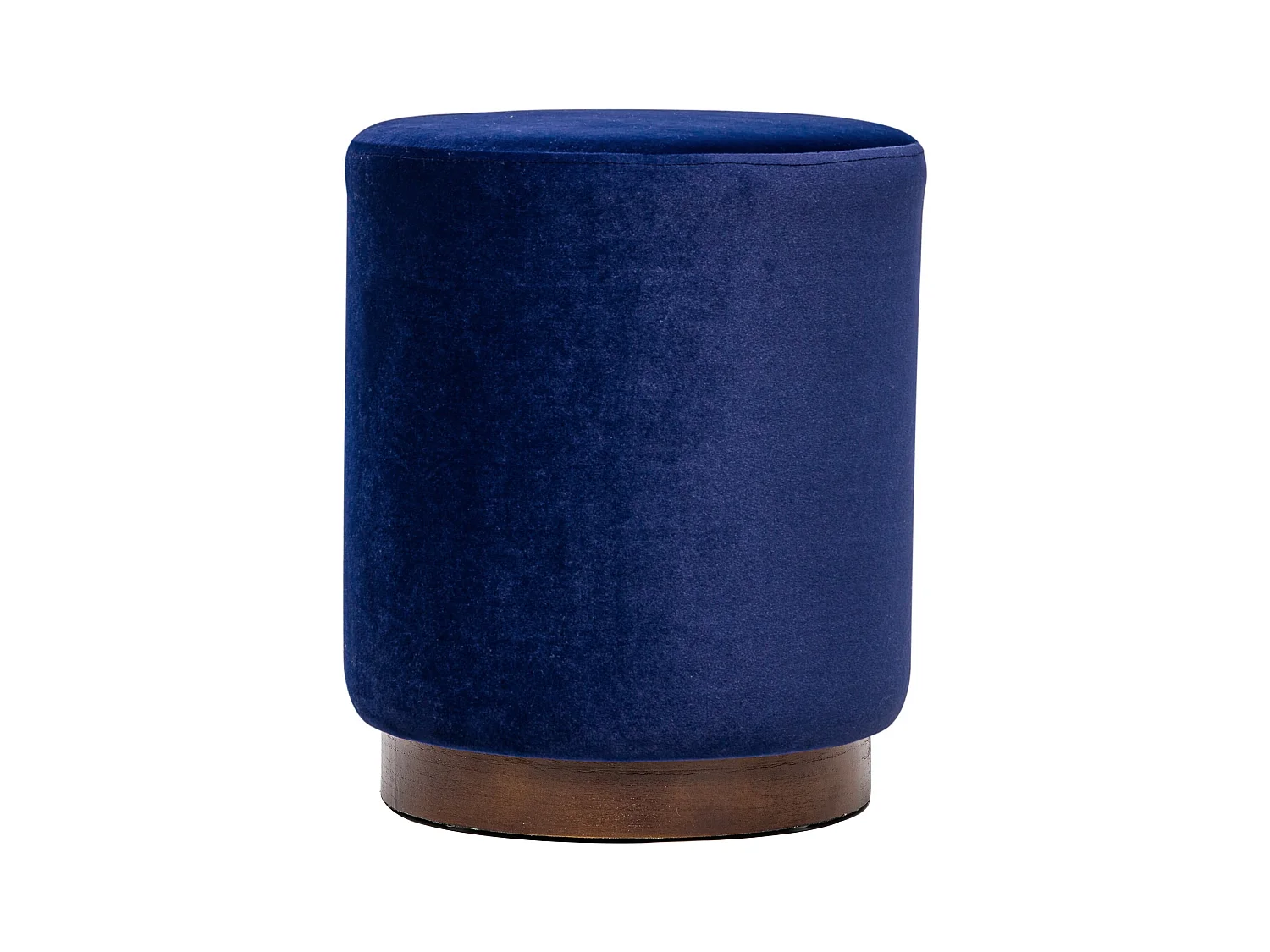 Pouf en velours bleu et base en bois