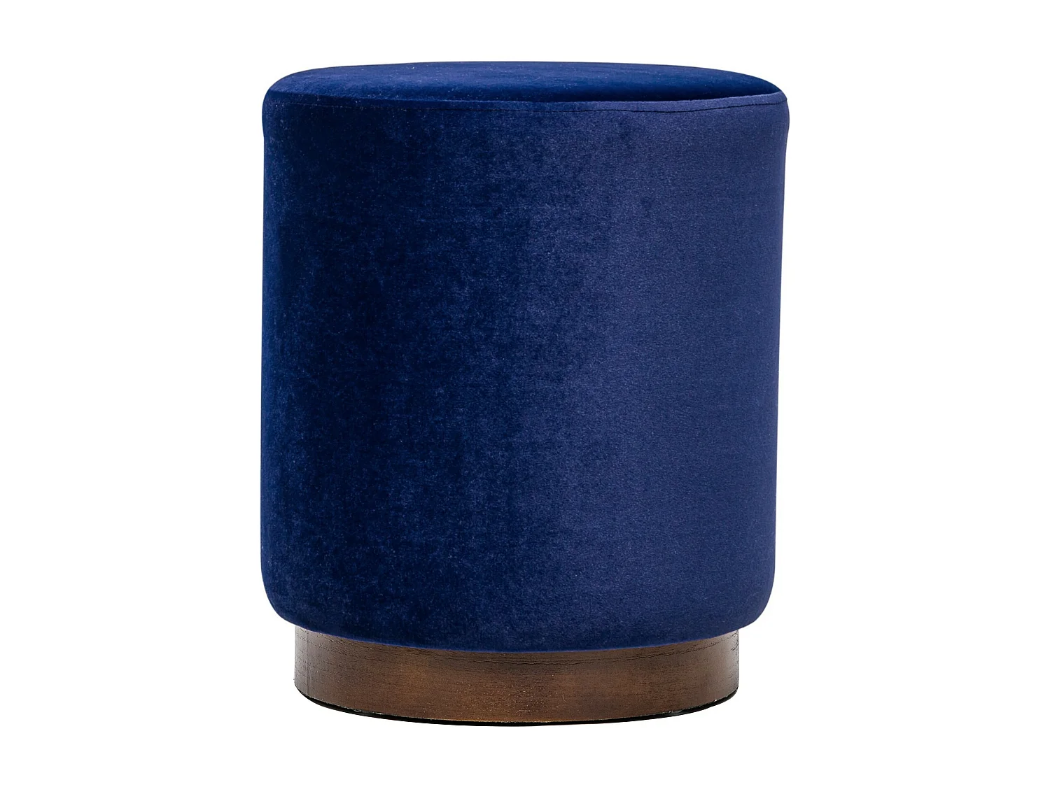 Pouf en velours bleu et base en bois