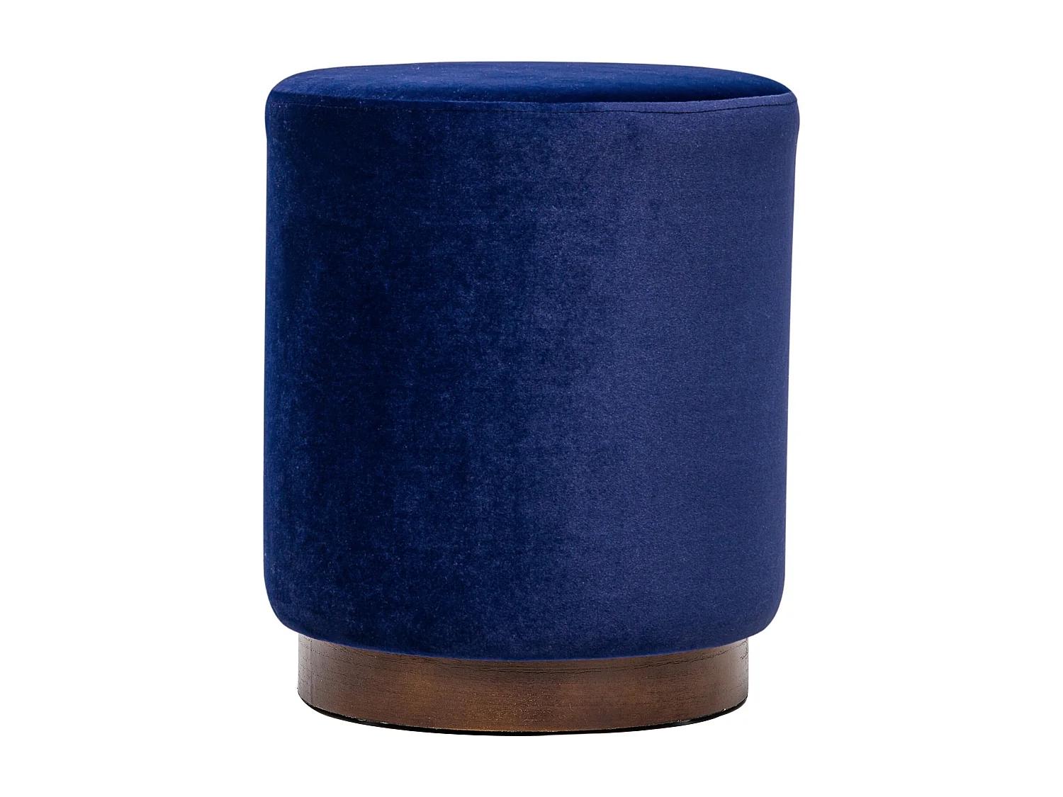 Pouf en velours bleu et base en bois