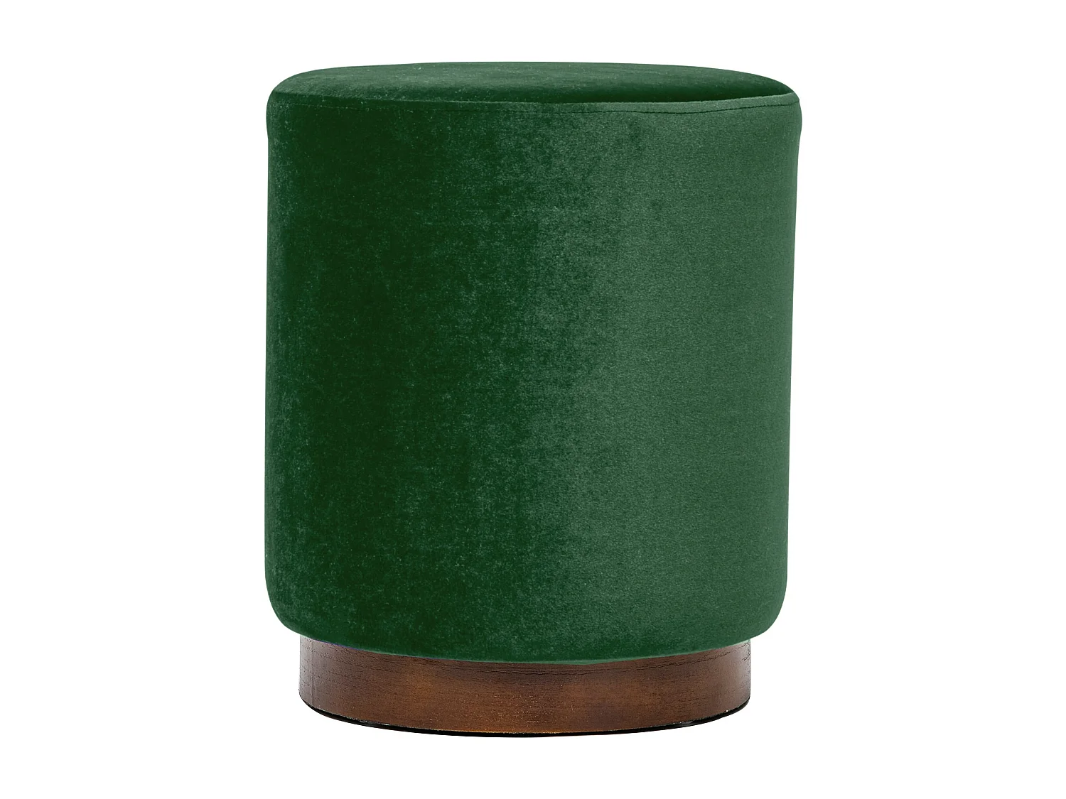 Pouf en velours vert et base en bois